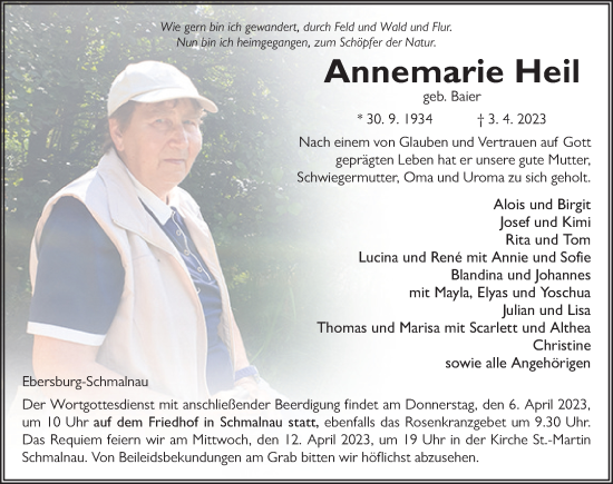 Traueranzeige von Annemarie Heil von FZ
