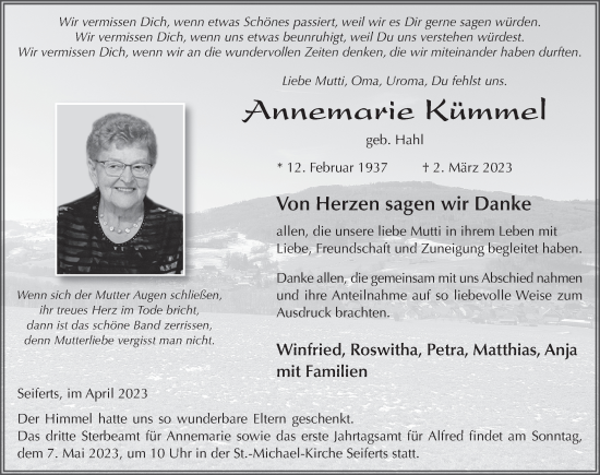 Traueranzeige von Annemarie Kümmel von FZ