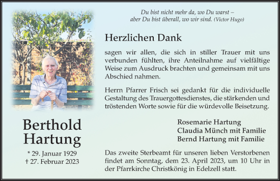 Traueranzeige von Berthold Hartung von FZ