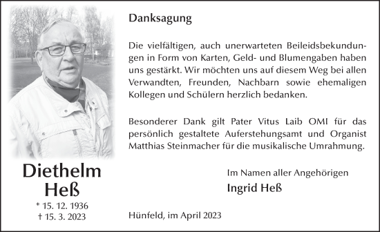 Traueranzeige von Diethelm Heß von FZ