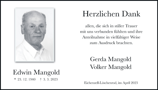 Traueranzeige von Edwin Mangold von FZ