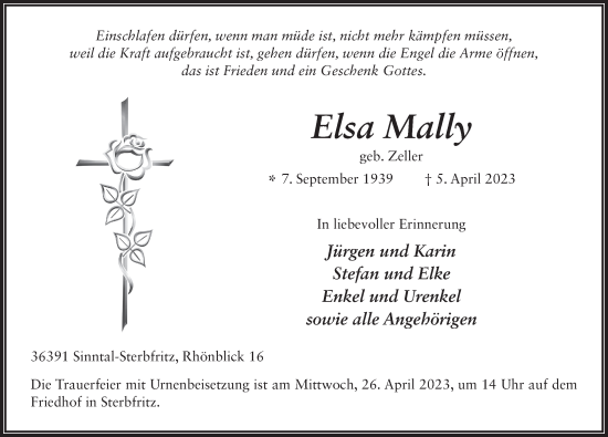Traueranzeige von Elsa Mally von FZ