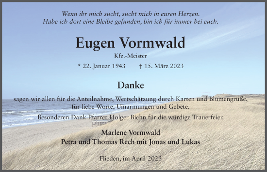 Traueranzeige von Eugen Vormwald von FZ