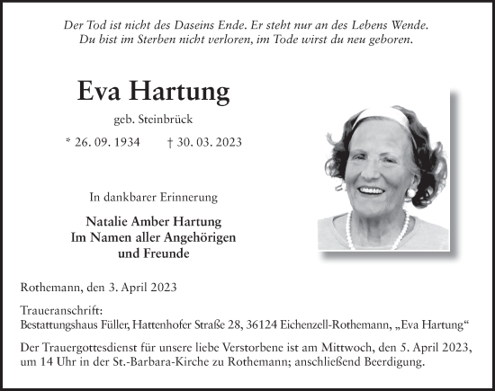 Traueranzeige von Eva Hartung von FZ