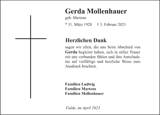 Traueranzeige von Gerda Mollenhauer von FZ