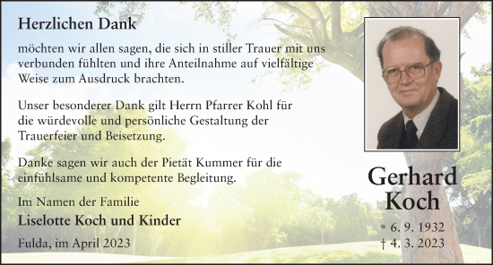 Traueranzeige von Gerhard Koch von FZ