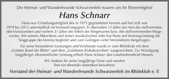 Traueranzeige von Hans Schnarr von FZ