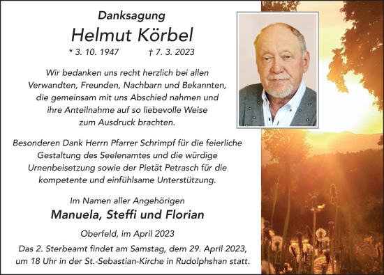 Traueranzeige von Helmut Körbel von FZ
