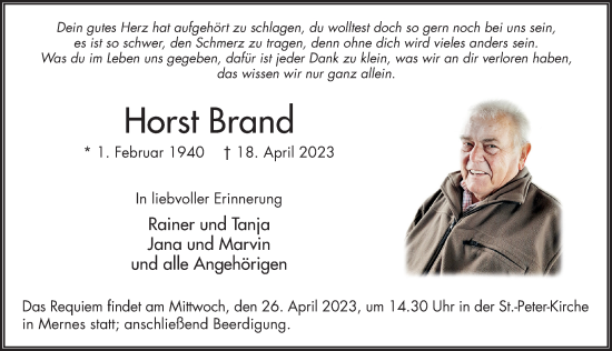 Traueranzeige von Horst Brand von FZ