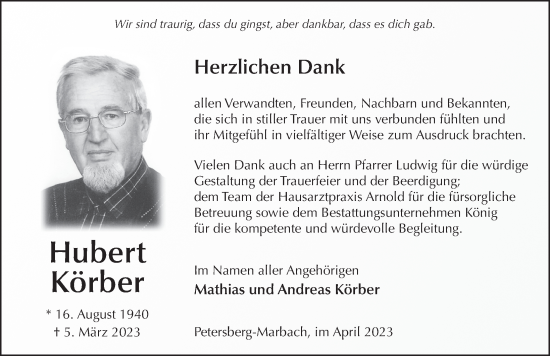 Traueranzeige von Hubert Körber von FZ