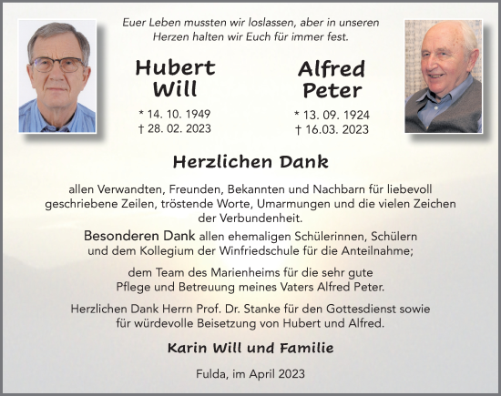 Traueranzeige von Hubert Will von FZ