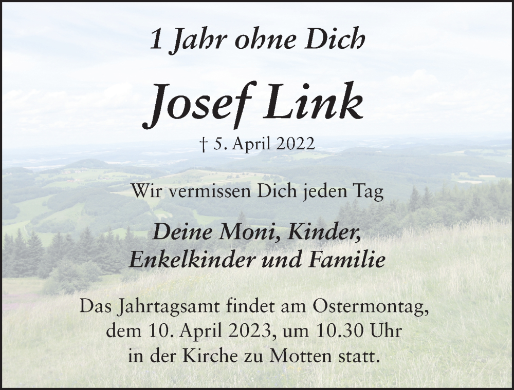  Traueranzeige für Josef Link vom 05.04.2023 aus FZ