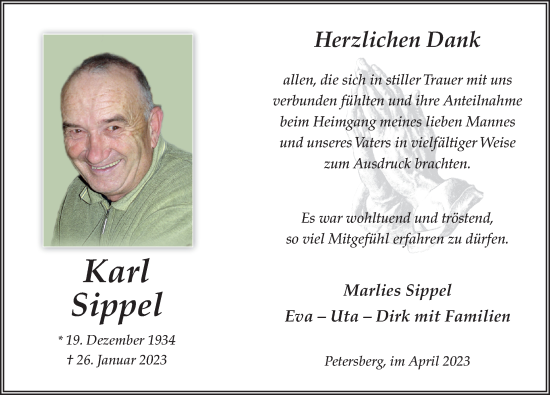 Traueranzeige von Karl Sippel von FZ