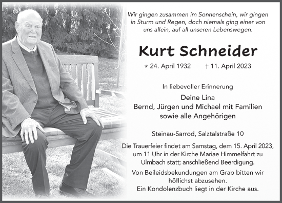 Traueranzeige von Kurt Schneider von FZ