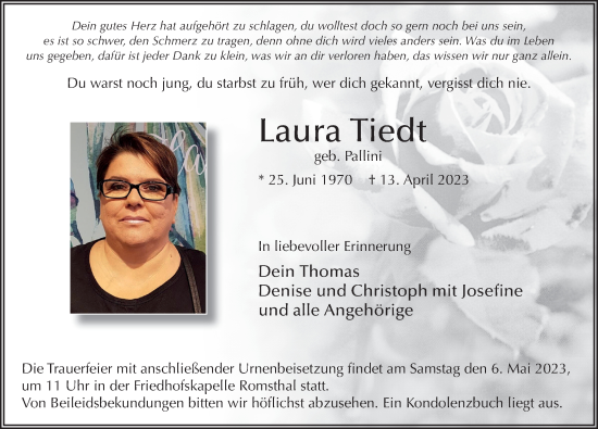 Traueranzeige von Laura Tiedt von FZ
