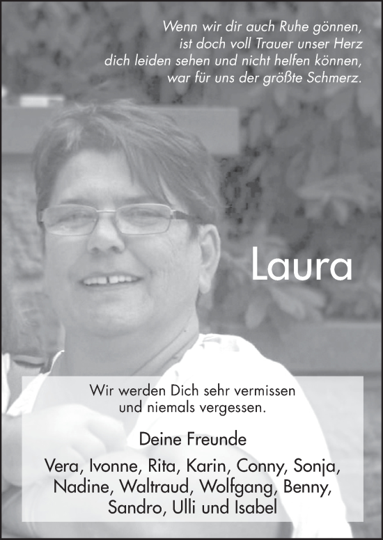 Traueranzeige von Laura Tiedt von FZ