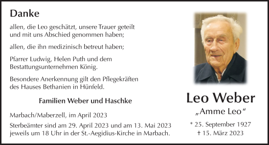 Traueranzeige von Leo Weber