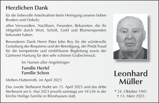 Traueranzeige von Leonhard Müller von FZ
