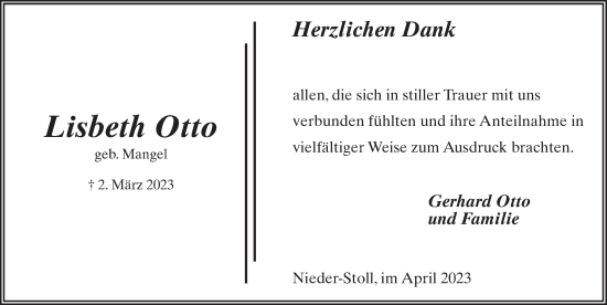 Traueranzeige von Lisbeth Otto von FZ