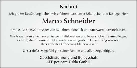 Traueranzeige von Marco Schneider von FZ