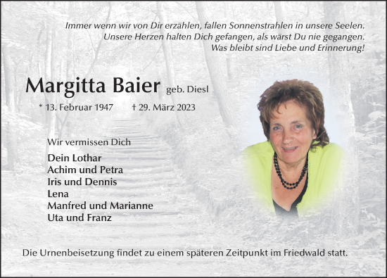 Traueranzeige von Margitta Baier