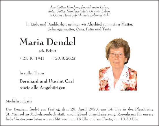Traueranzeige von Maria Dendel von FZ
