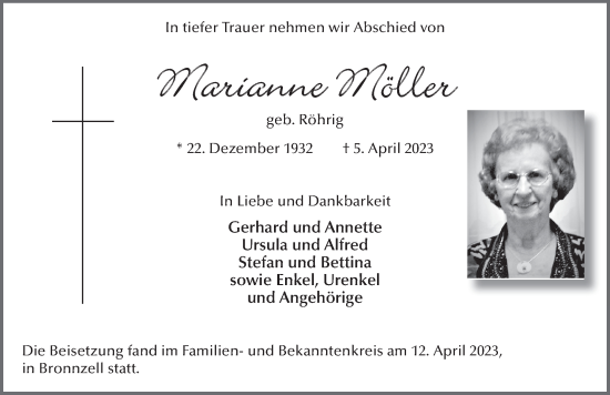 Traueranzeige von Marianne Möller von FZ