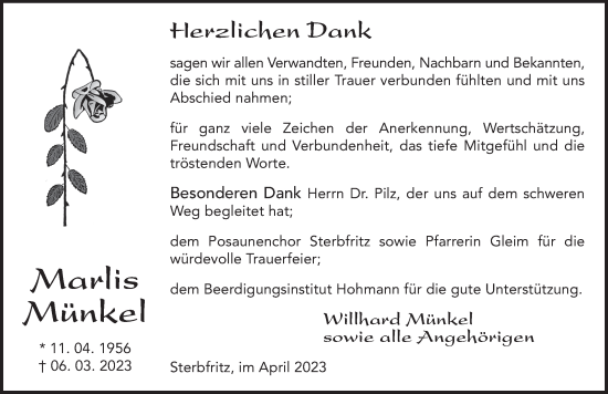 Traueranzeige von Marlis Münkel von FZ