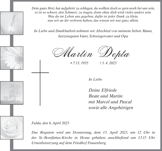 Traueranzeige von Martin Depta von FZ