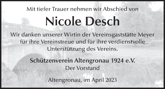 Traueranzeige von Nicole Desch von FZ