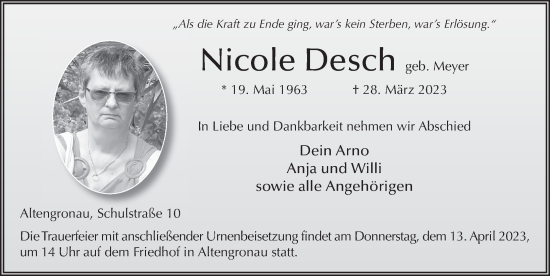 Traueranzeige von Nicole Desch von FZ