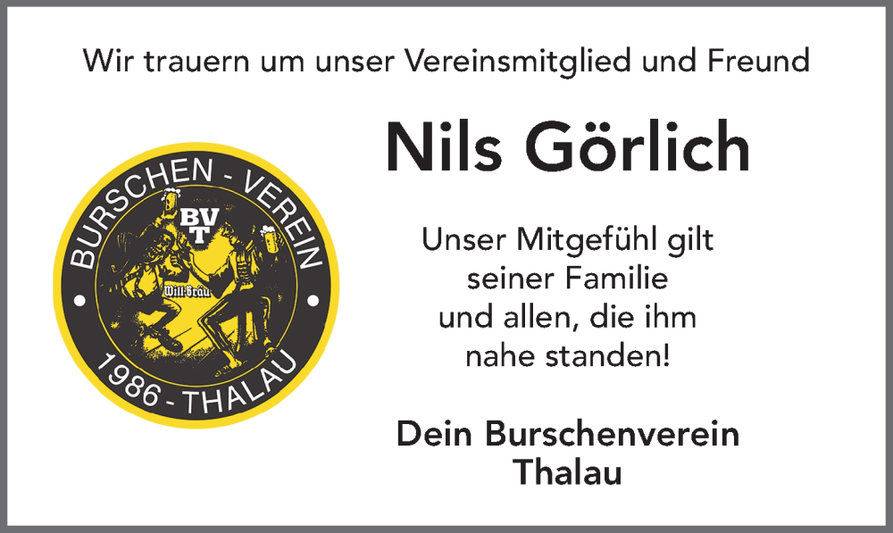  Traueranzeige für Nils Görlich vom 17.04.2023 aus FZ