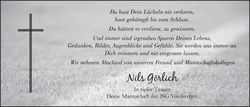  Traueranzeige für Nils Görlich vom 17.04.2023 aus FZ