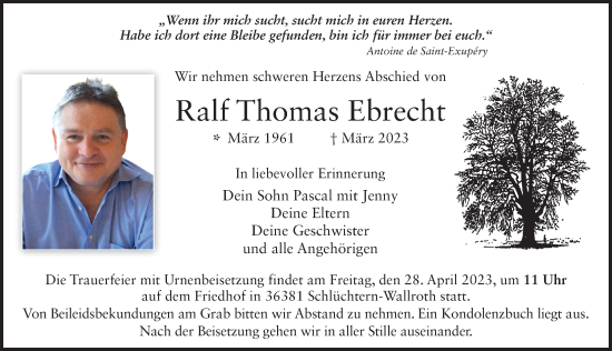 Traueranzeige von Ralf Thomas Ebrecht von FZ