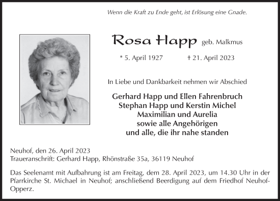 Traueranzeige von Rosa Happ von FZ