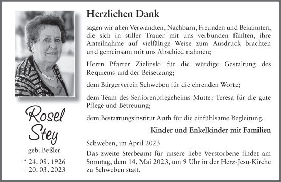 Traueranzeige von Rosel Stey von FZ