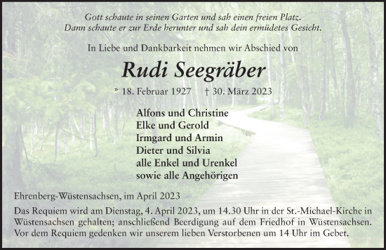 Traueranzeige von Rudi Seegräber von FZ