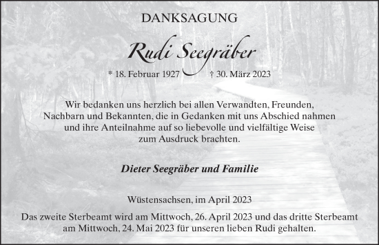 Traueranzeige von Rudi Seegräber von FZ