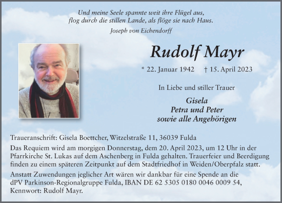 Traueranzeige von Rudolf Mayr von FZ