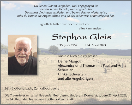 Traueranzeige von Stephan Gleis von FZ