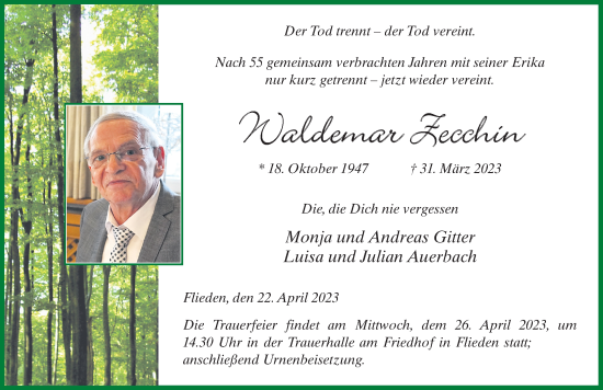 Traueranzeige von Waldemar Zecchin von FZ