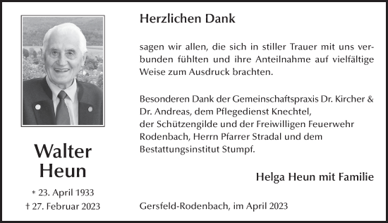 Traueranzeige von Walter Heun von FZ