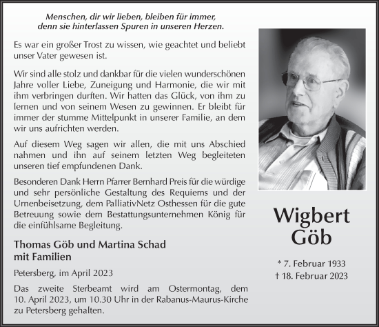 Traueranzeige von Wigbert Göb