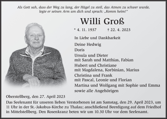 Traueranzeige von Willi Groß von FZ
