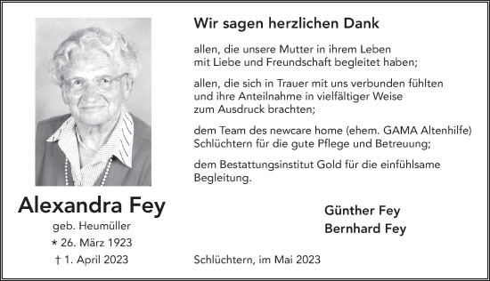 Traueranzeige von Alexandra Fey von FZ