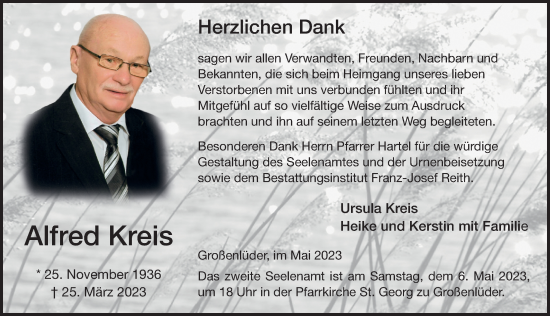 Traueranzeige von Alfred Kreis von FZ