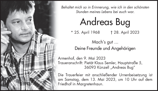 Traueranzeige von Andreas Bug von FZ