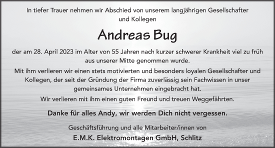 Traueranzeige von Andreas Bug von FZ