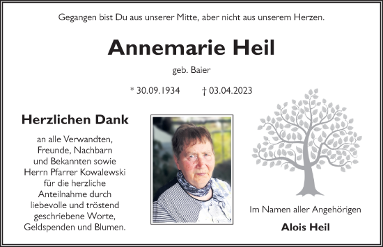 Traueranzeige von Annemarie Heil von FZ