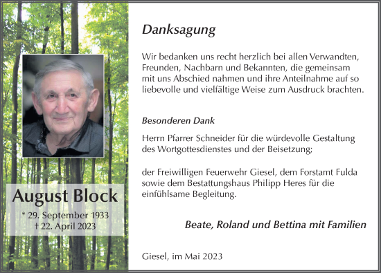 Traueranzeige von August Block von FZ